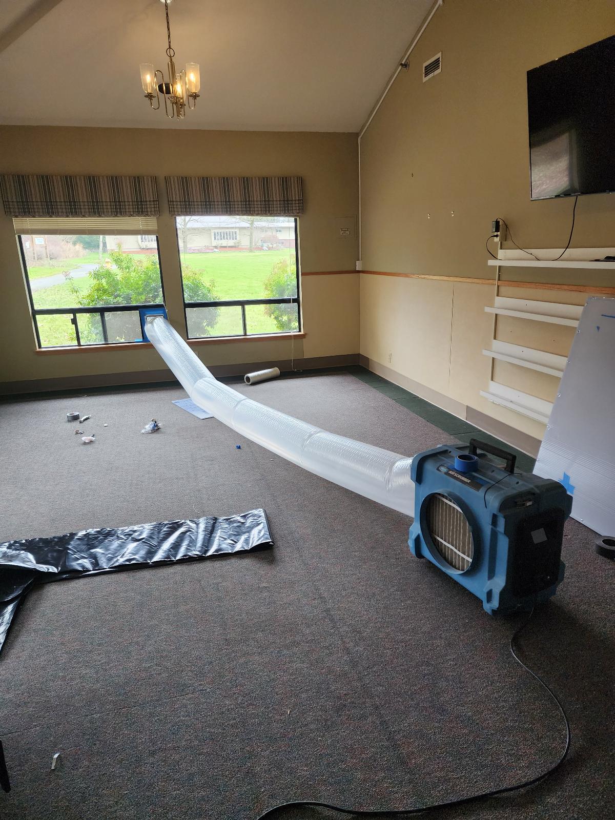 Room restoration with air filtration