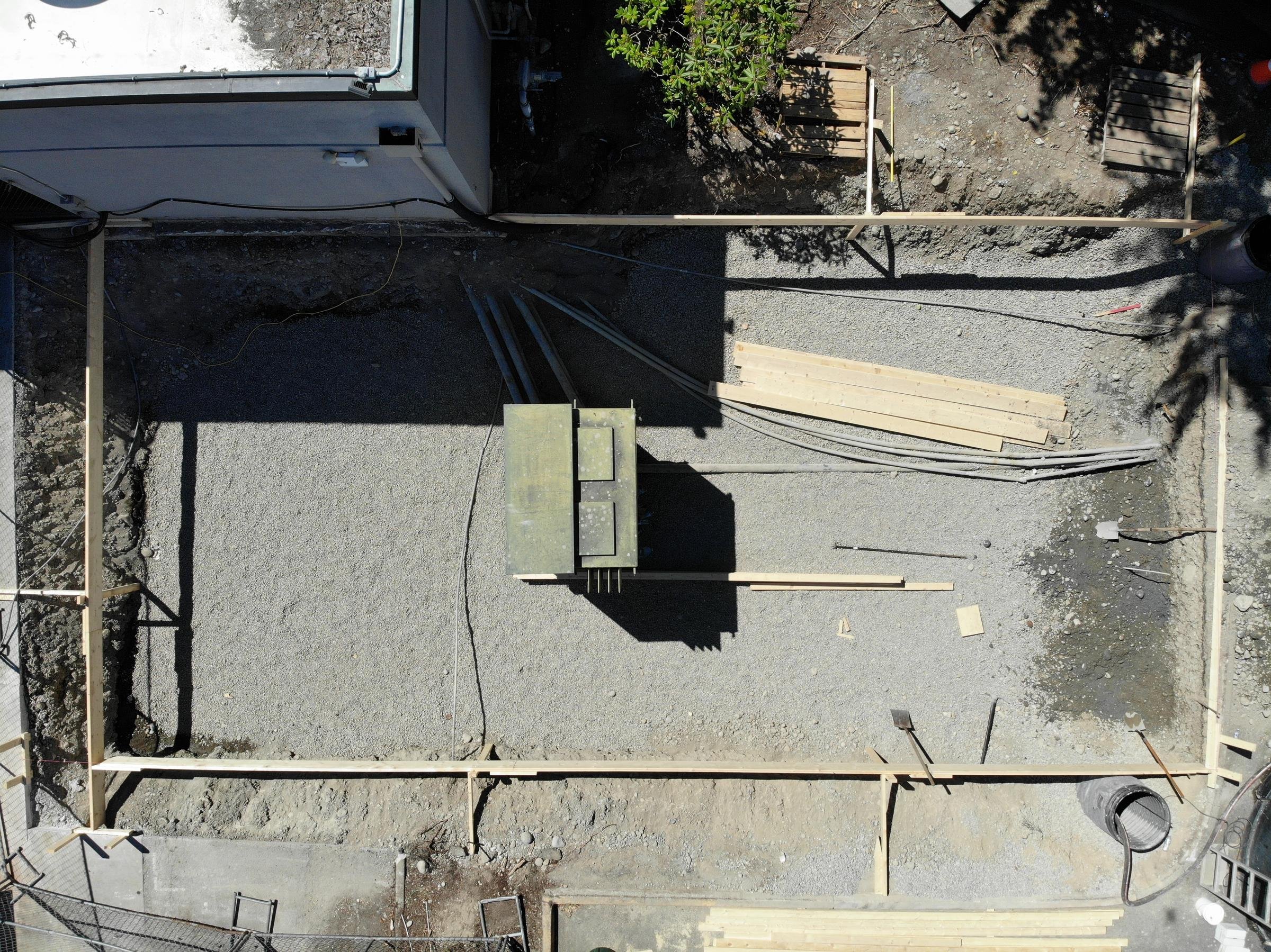 Aerial view of foundation work