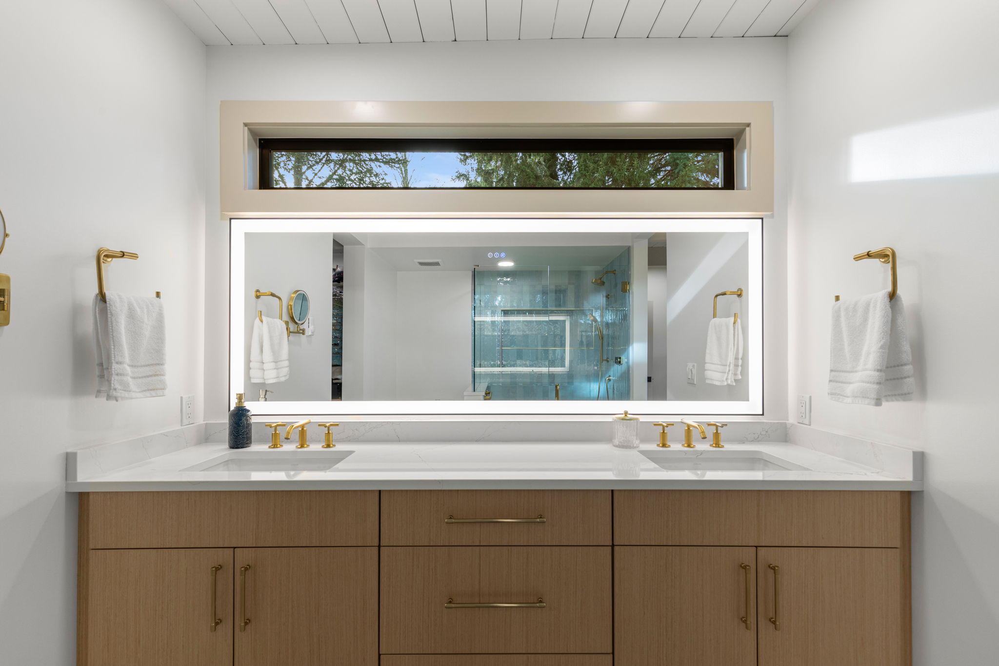 Luxury bathroom vanity with gold fixtures